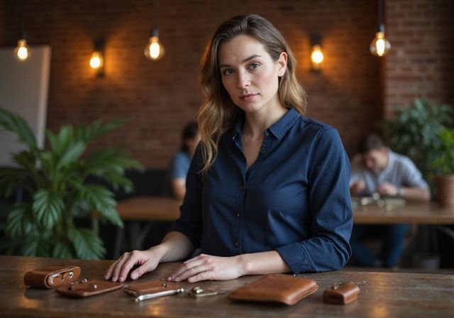 Een vrouw bekijkt BDSM-tools in een goed verlichte workshopruimte. Een vrouw bekijkt BDSM tools in een goed verlichte workshopruimte