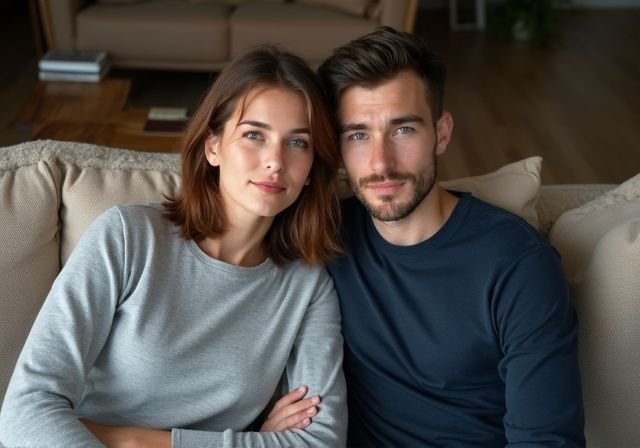 Een man en een vrouw hebben een rustig en intiem gesprek op de bank. Een man en een vrouw hebben een rustig en intiem gesprek op de bank