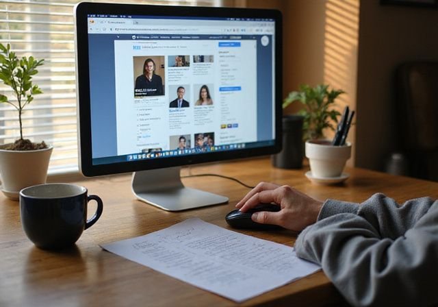 Een bureau met een computer die verschillende datingswebsites laat zien. Een bureau met een computer die verschillende datingswebsites laat zien