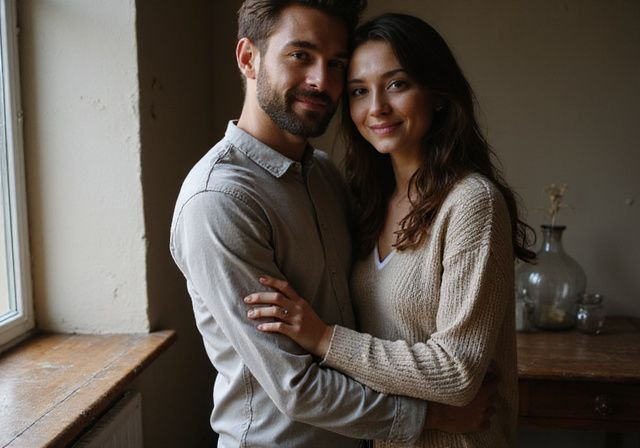 Een man en vrouw omarmen elkaar in een gezellige kamer. Een man en vrouw omarmen elkaar in tijdens sexcontacten regio België