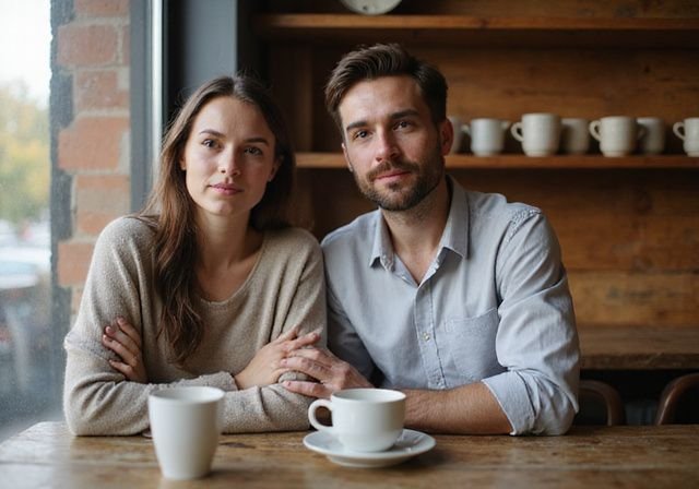 Een man en vrouw genieten van elkaar in een gezellig café. Een man en vrouw willen Erotische Contacten in België