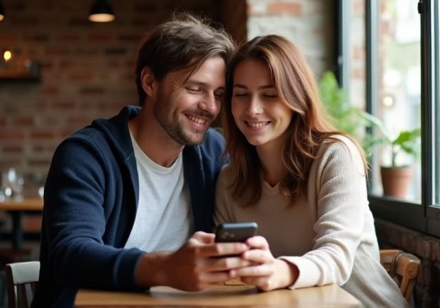 Een stel geniet van elkaars gezelschap in een gezellige café. Een stel geniet van elkaars gezelschap in een gezellige café