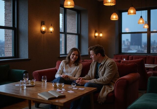 Een gezellige lounge met comfortabele meubels en spelletjes op tafel. Een gezellige lounge met comfortabele meubels en spelletjes op tafel