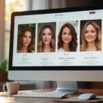 Een computer met profielen van Huisvrouwen sex België op een houten bureau