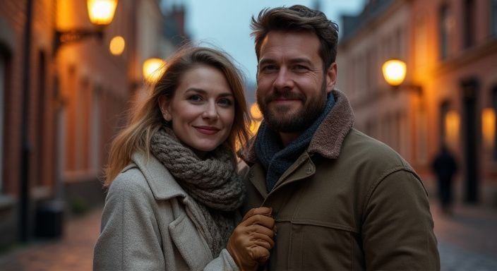 Een man en vrouw genieten van een rustige avond in Gent. Een man en vrouw genieten van een rustige avond in Gent