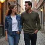 Een vrouw en man wandelen samen door een smalle straat in Gent