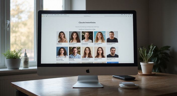 Een moderne computer toont profielen op een datingsite voor casual ontmoetingen. Een moderne computer toont profielen op een datingsite voor casual ontmoetingen.