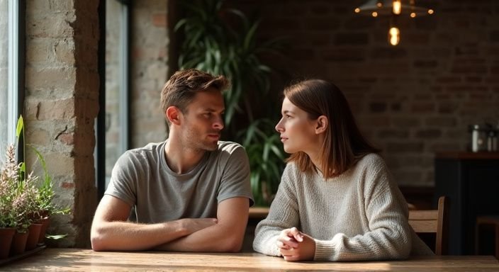 Een man en vrouw delen een intiem moment in een café. Een man en vrouw delen een intiem moment in een café tijdens Sexdating Vlaams-Limburg.