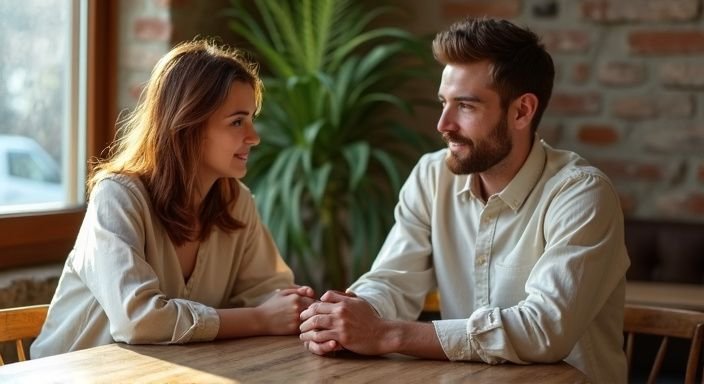 Een koppel deelt een intiem moment tijdens Sexdating West-Vlaanderen in een gezellige café.