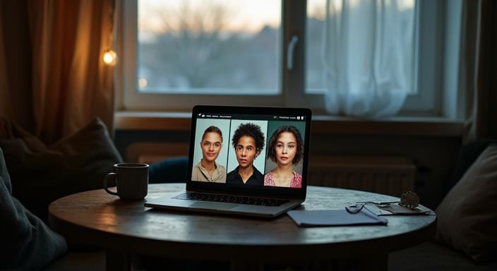 Een gezellig ingericht kamertje met een laptop voor online daten.