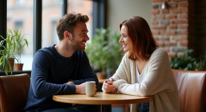 Een man en vrouw genieten van sexcontact Hasselt in een café