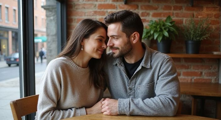 Een jong koppel geniet van sexcontact Leuven in een café.