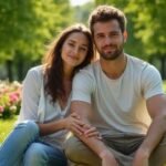 Een vrouw en man genieten samen van een ontspannen moment in het park