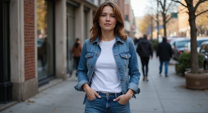 Een zelfverzekerde vrouw wandelt over een drukke stadssidewalk.