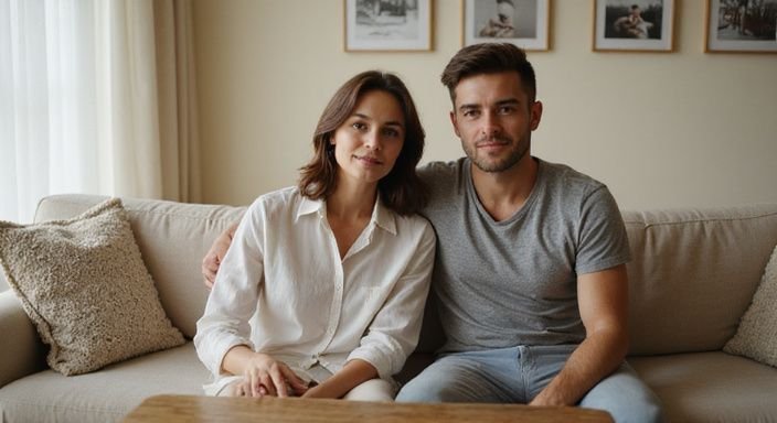 Een man en vrouw zitten samen op een gezellige bank.