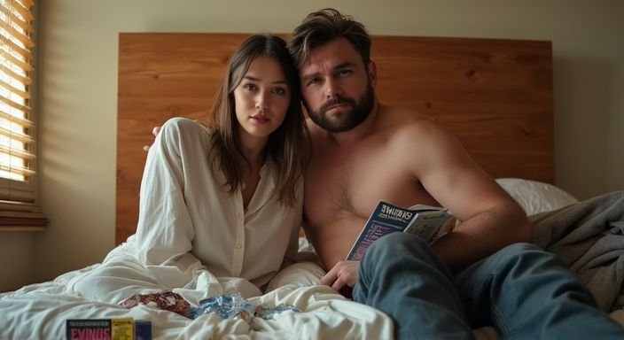 Een man en vrouw zitten op een bed en genieten van swingers partnerruil Vlaanderen