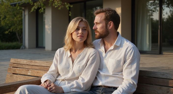 Een man en vrouw zitten samen ontspannen op een terras