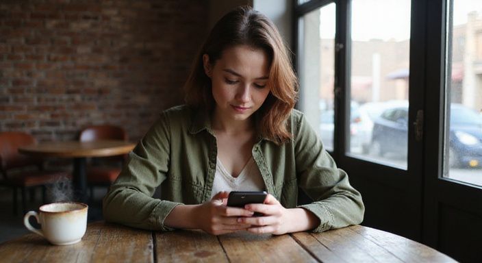 Een vrouw in een café wacht rustig op een casual date. Een vrouw in een café wacht rustig op een casual date.