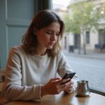 Sexcontact Luxemburg: Vind vandaag nog jouw ideale date Een vrouw scrollt op haar smartphone in een gezellig café