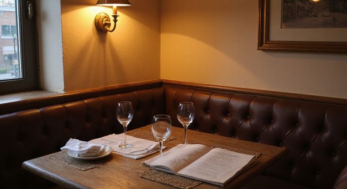 Een intieme café-omgeving met elegante tafels en een romantisch menu. Een intieme café-omgeving met elegante tafels en een romantisch menu.