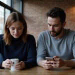 Sexcontact Namen: Vind snel discreet contact in jouw regio Een stel in een café kijkt naar hun smartphones aan tafel