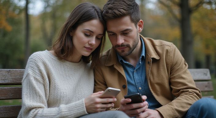 Een man en vrouw zitten dicht bij elkaar op een bankje.