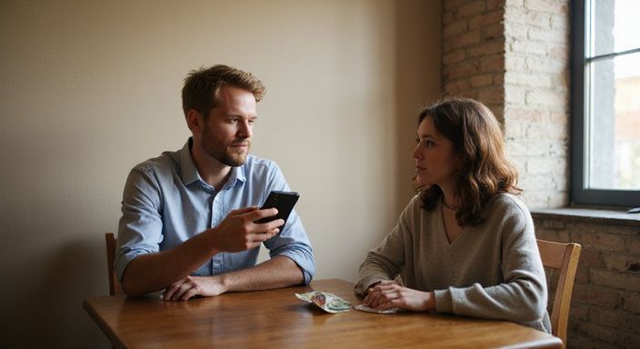 Een man en vrouw zitten tegenover elkaar en bespreken iets belangrijks.