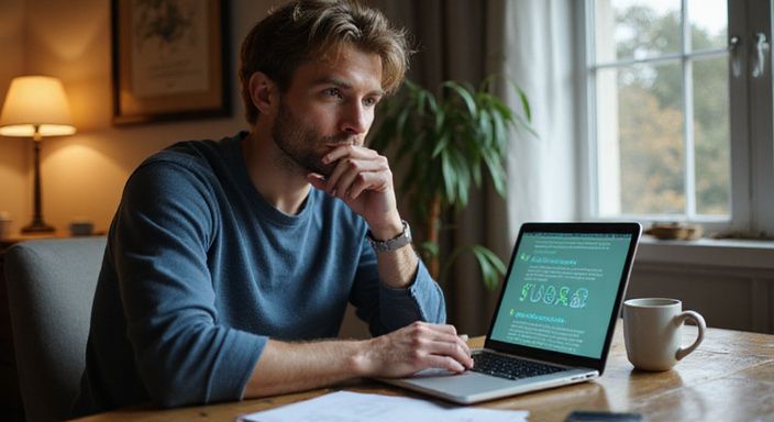 Een man in een casual shirt werkt geconcentreerd aan zijn laptop. Een man in een casual shirt werkt geconcentreerd aan zijn laptop.