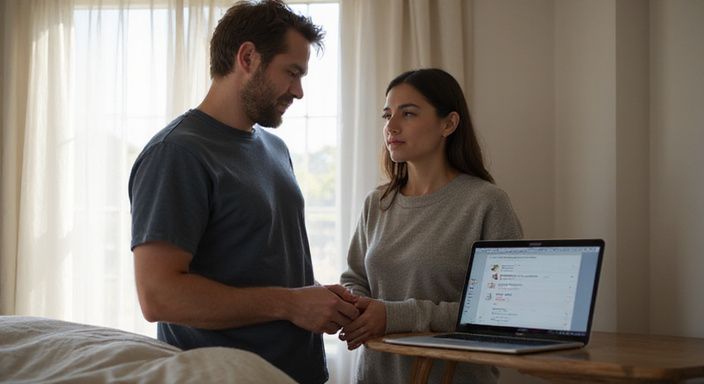 Een stel staat hand in hand, gefocust op digitale privacy. Een stel staat hand in hand, gefocust op digitale privacy.