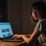 Sexchatten België: Ontdek Gratis Erotisch Chatplezier voor Volwassenen Een vrouw in een t shirt zit geconcentreerd achter haar laptop