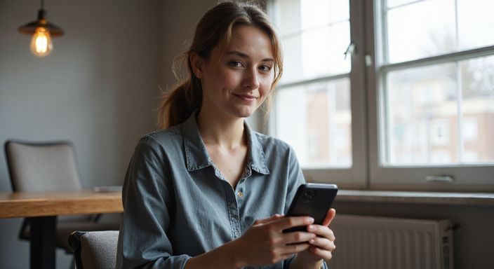 Een vrouw in een casual outfit geniet van een telefonische conversatie. Een vrouw in een casual outfit geniet van een telefonische conversatie.