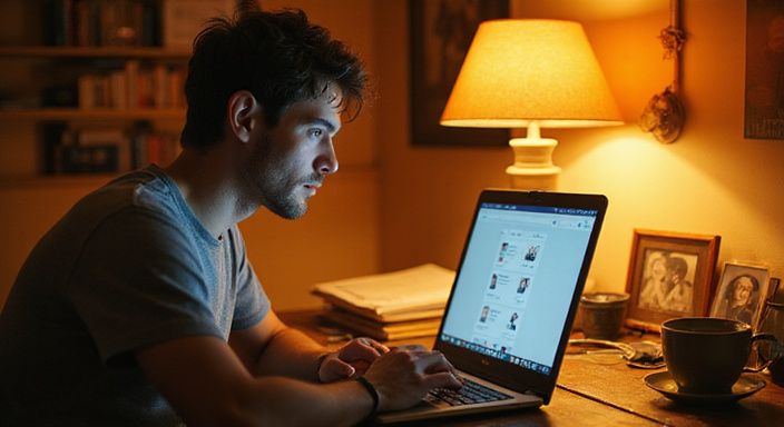 Een man in een casual outfit werkt geconcentreerd aan zijn laptop.