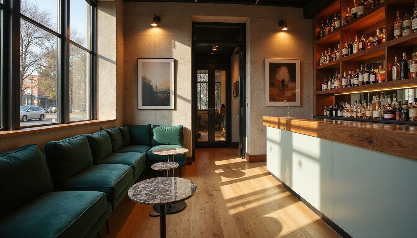 Moderne, luxe lounge met stijlvol meubilair en verfijnde details.
