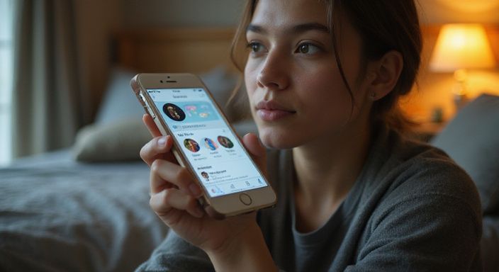 Een jonge volwassene bekijkt een datingapp op hun smartphone. Een jonge volwassene bekijkt een datingapp voor sexcontact in Vlaams-Brabant op hun smartphone.